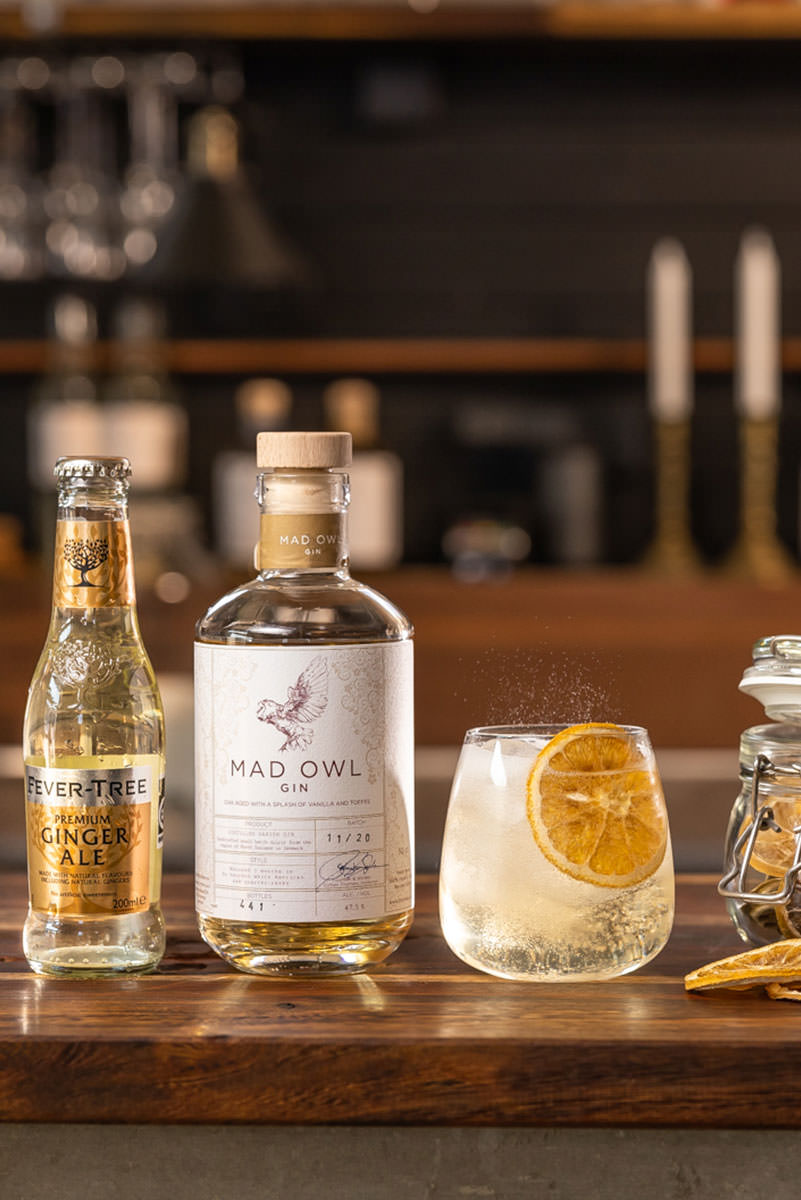 <p>Mad Owl Oak Aged Gin &amp; Ginger Ale</p>