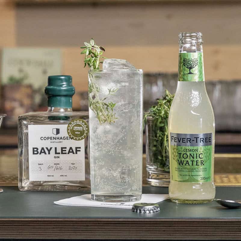<p>Copenhagen Bay Leaf Gin &amp; Lemon Tonic</p>